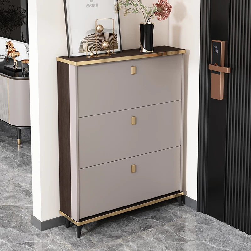 

Italian light luxury ultra-thin tipping bucket shoe cabinet household door entry storage cabinet e****mical large-capacity