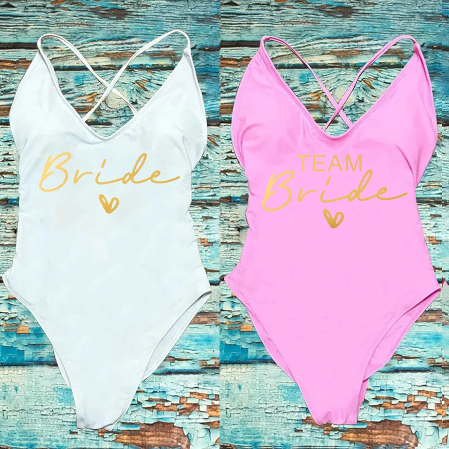 Sexy Padded One Piece Swimsuit Women Team Bride Swimwear Bikini Summer Bathing Suit Plus Size Beachwear Bachelorette Party Lady