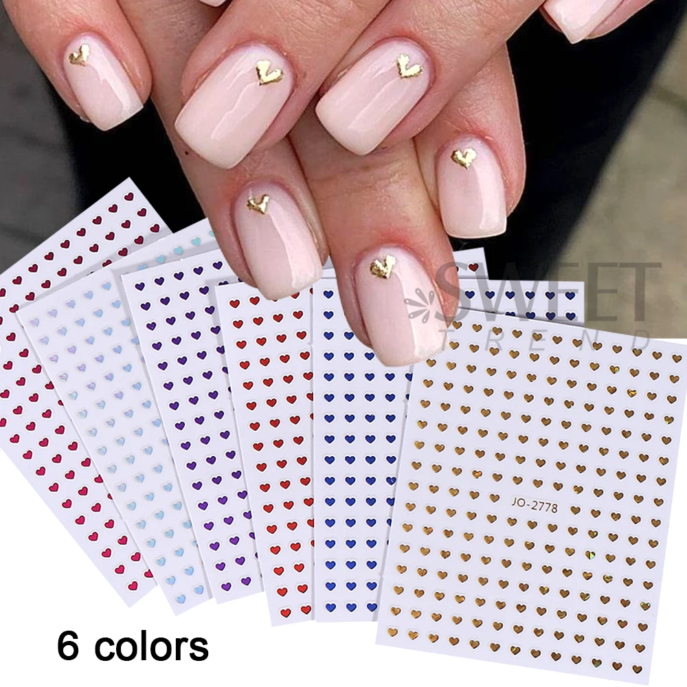 6/12pcs Cute Love Heart Nail Stickers 3D Self-Adhesive Gold Silver Y2K Star Nail Art Decals for Women Valentine's Day Manicure