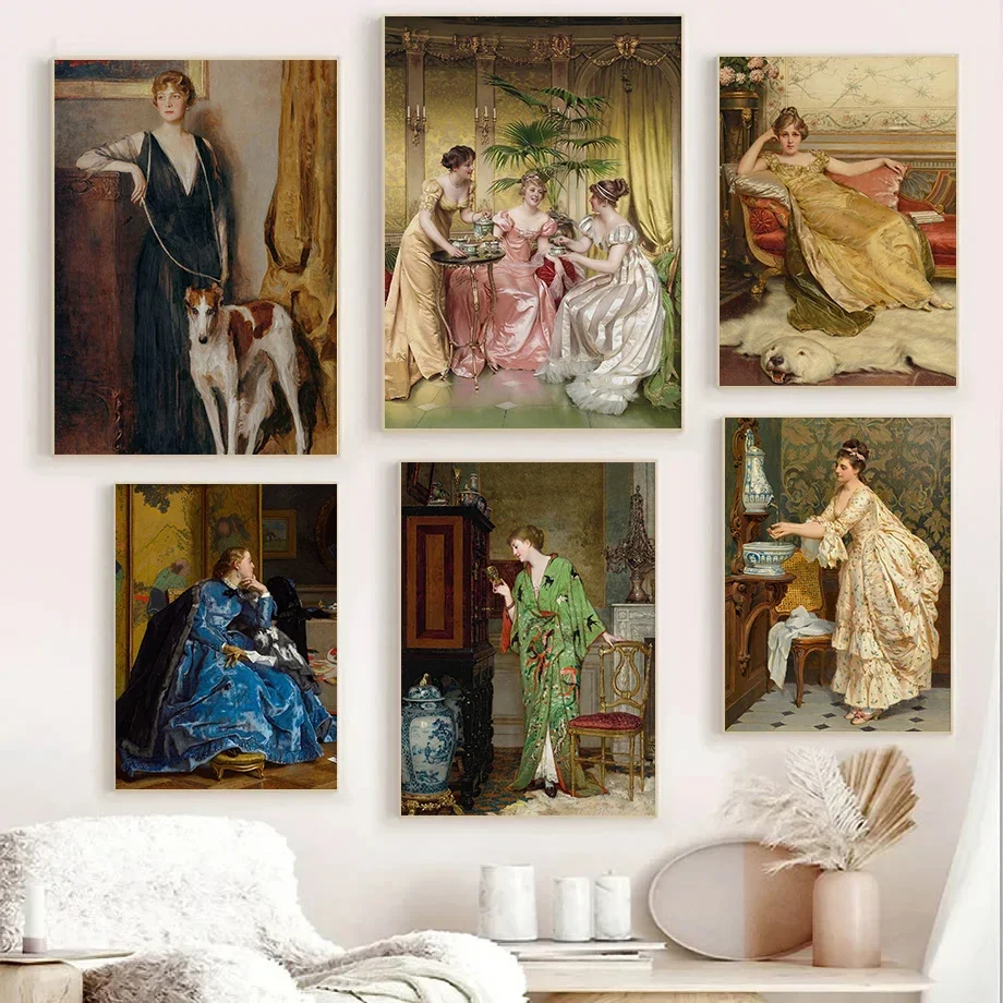 Canvas Painting Renaissance Women Portrait Retro Art Victorian Classic Prints Wall Art Picture Living Room Home Decor Wall Decor