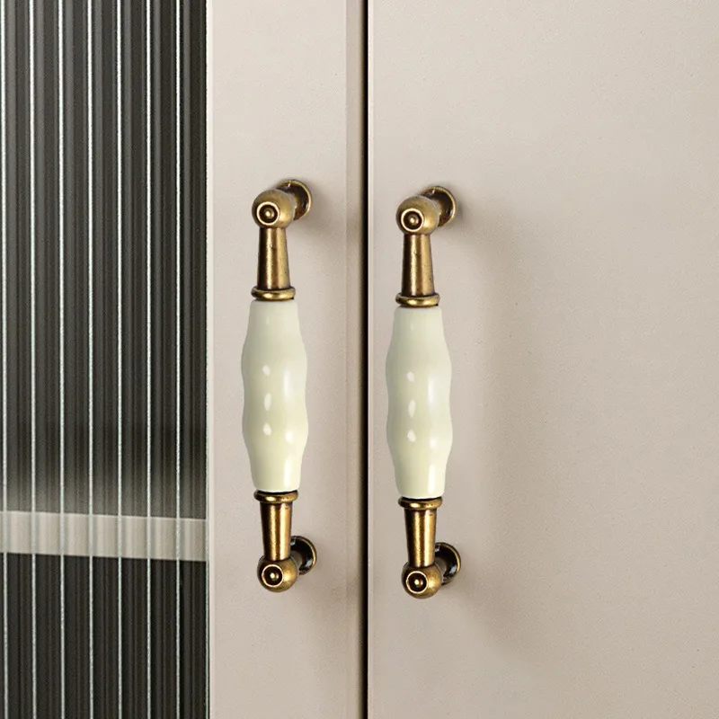 European Pastoral Ceramic Cabinet Knob Zinc Alloy Single Hole Minimalist Style Kitchen Wardrobe Bedroom Furniture Hardware