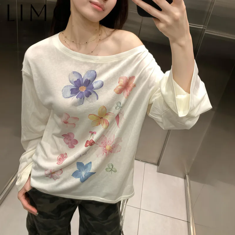 

LIMO женские топы с открытыми плечами, асимметричная сексуальная белая футболка с принтом на шнурке, весна-лето 2025, шикарная минималистичная футболка высокого качества