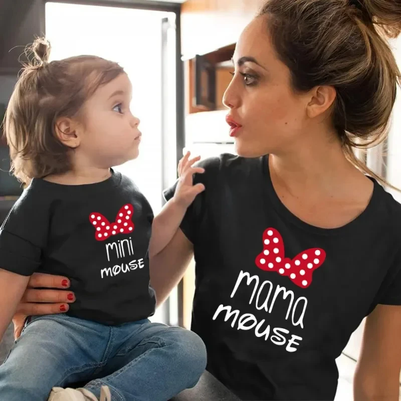 

Korean Mama Mouse And Mini Mouse Daughter Kids Tops Baby Outfits Cartoon Mom and Me T-shirt Family Look Matching Outfits
