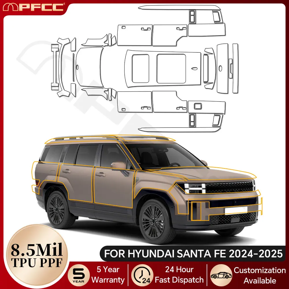 For Hyundai Santa FE 2024 2025 TPU Anti-scratch Pre-cut PPF Car Paint Protection Film Clear Cover Resistant Invisible Repairable