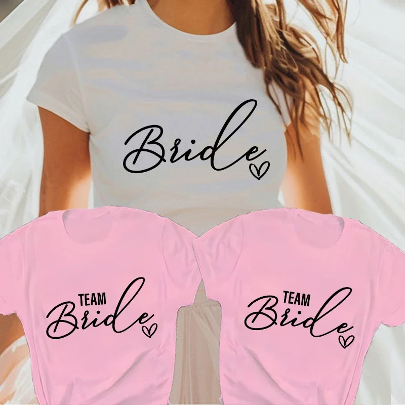 Team Bride Squad Tops for Bridesmaids, Engagement T-shirt, Bridal Shower Bachelorette Party Shirt for Women, Fashion Wedding Tee