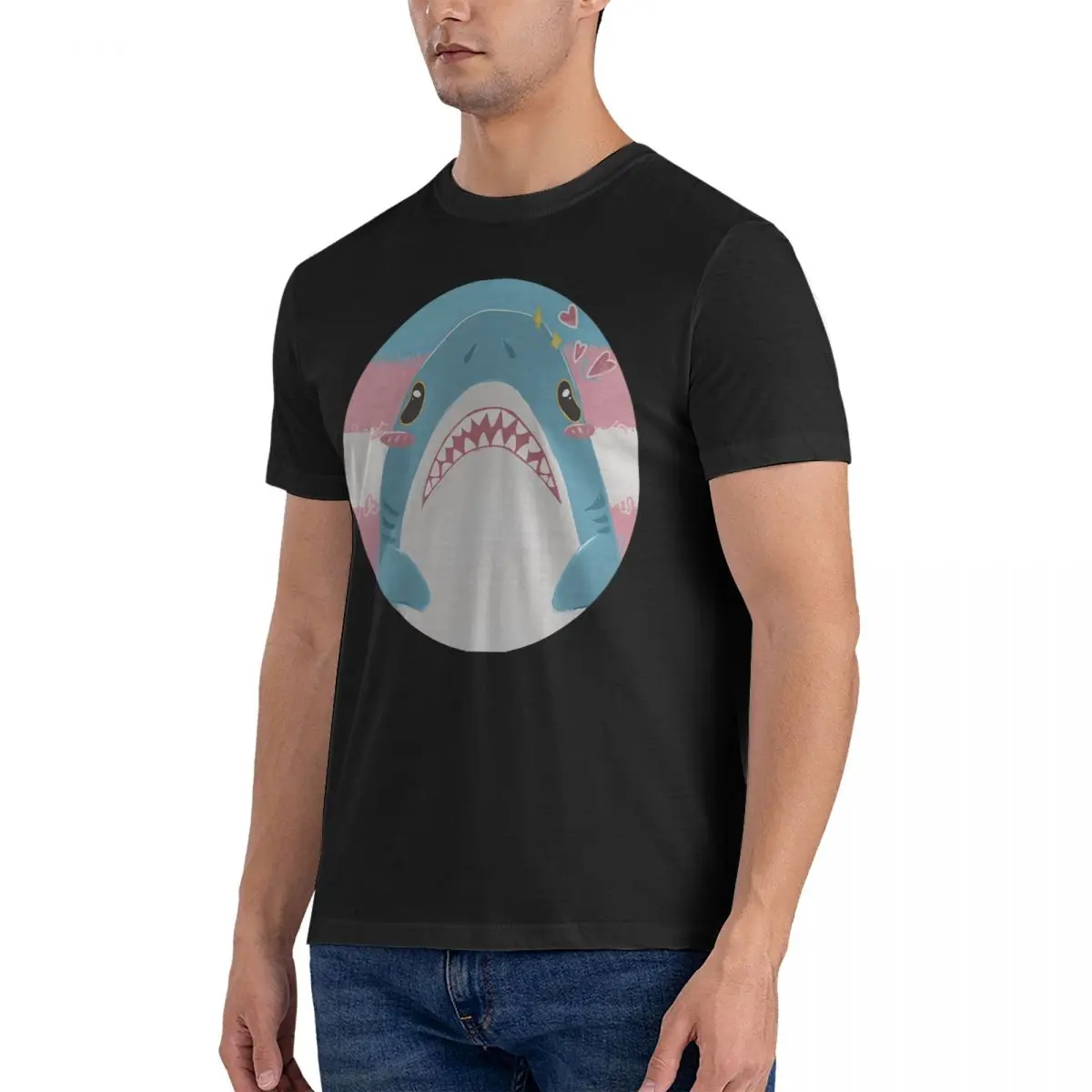 Men T-Shirts Shark Hipster Pure Cotton Tees Short Sleeve Blahaj T Shirts O Neck Tops Graphic Printed