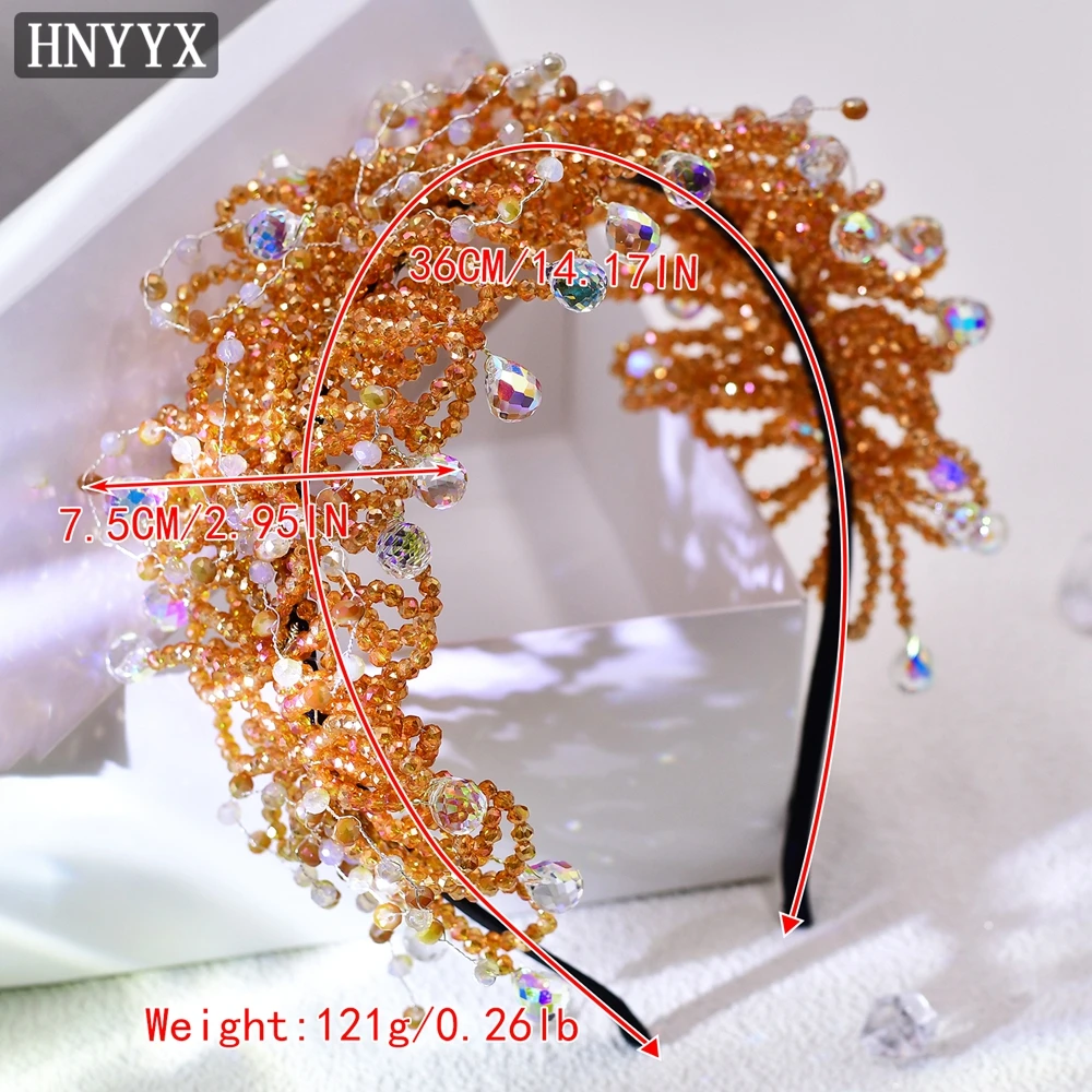 Imagem -06 - Hnyx-luxo Cristal Rhinestone Headband Laranja Hairhoop Festa Festiva Headwear Casamento Headdress Acessório de Cabelo na Moda A95