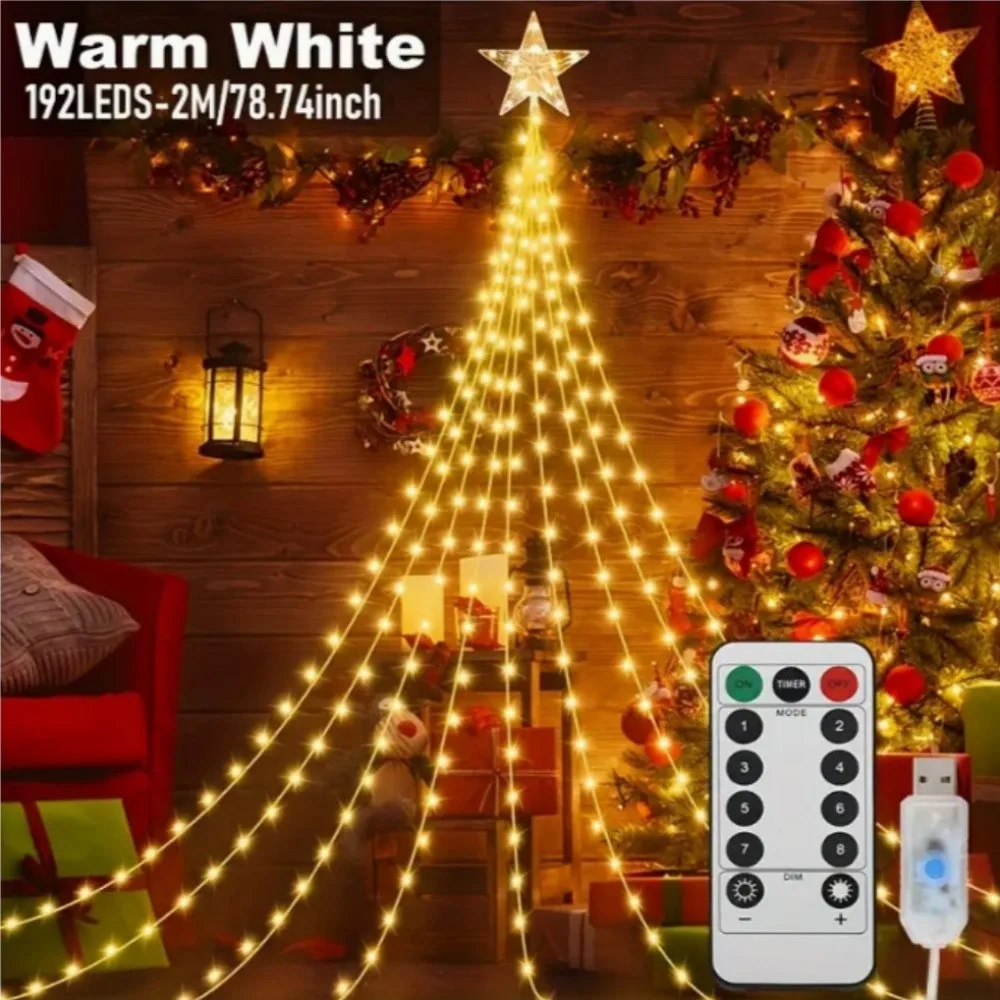 2M/3M 192/282LED USB Star Waterfall Fairy String Lights,with Remote Control, Indoor Hanging Christmas Party Home Lighting Decor