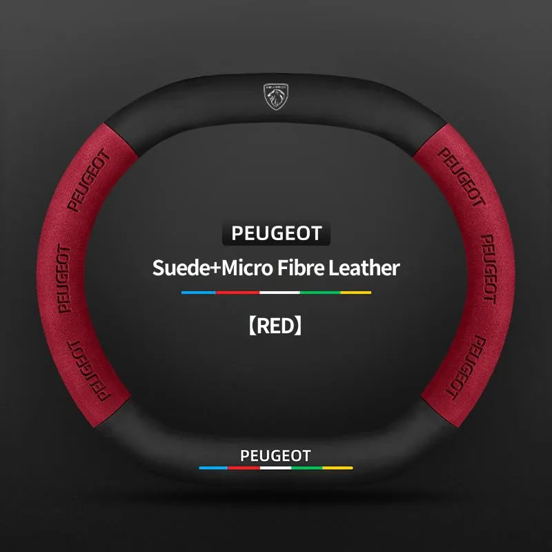 For 34cm Peugeot 3008 4008 5008 208 e208 2008 e2008 408 Up and Down D Shape Carbon Fiber Suede Leather Car Steering Wheel Covers
