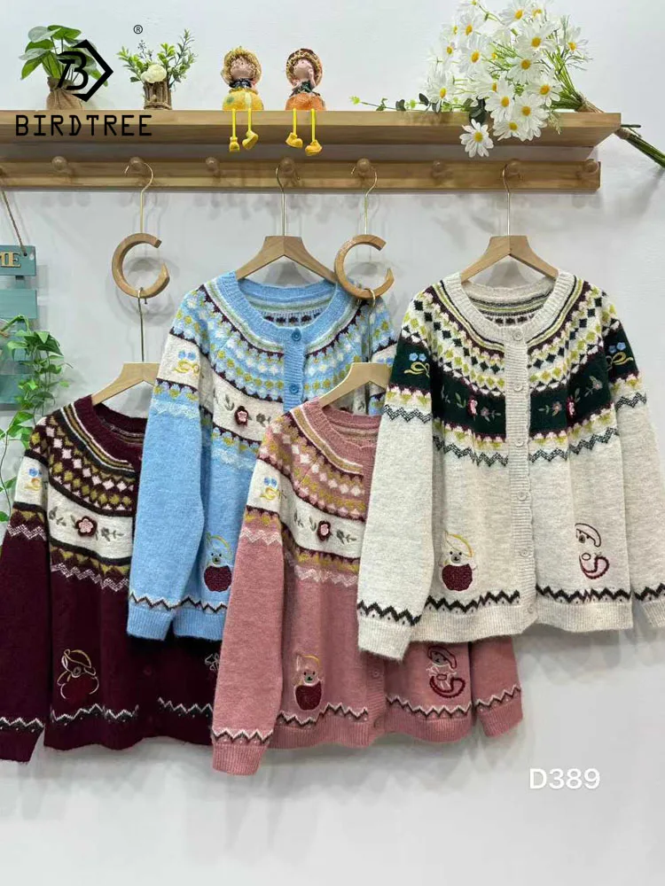 

New 2025 Winter Cotton Blending Sweater, Women O Neck Embroidery Patchwork, Mori Girl Retro Sweet Loose Knit Cardigan C5D324CC