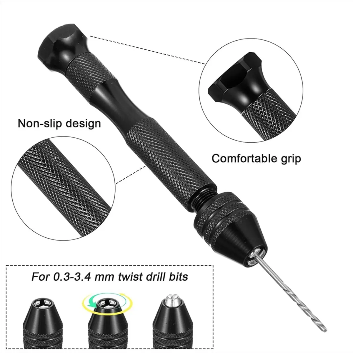 RANA 36Pcs Hand Drill Bits Set Metal Pin Vise with Small Drill Bits PCB and 25PCS Micro-Twist Drill Bits for Craft Beads