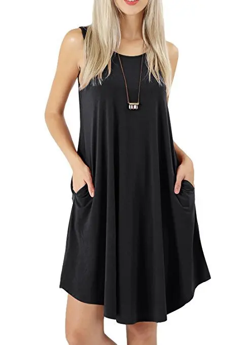 Spring and Summer Hot Item Sleeveless Pocket Casual Round Neck Vest Big Swing Dress image 4