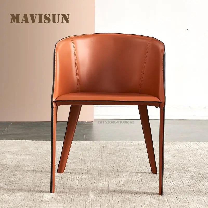 Nordic Style Dining Chair Leather Orange Home Modern Light Luxury Designer Simple Hotel Backrest Italian Negotiation Chair