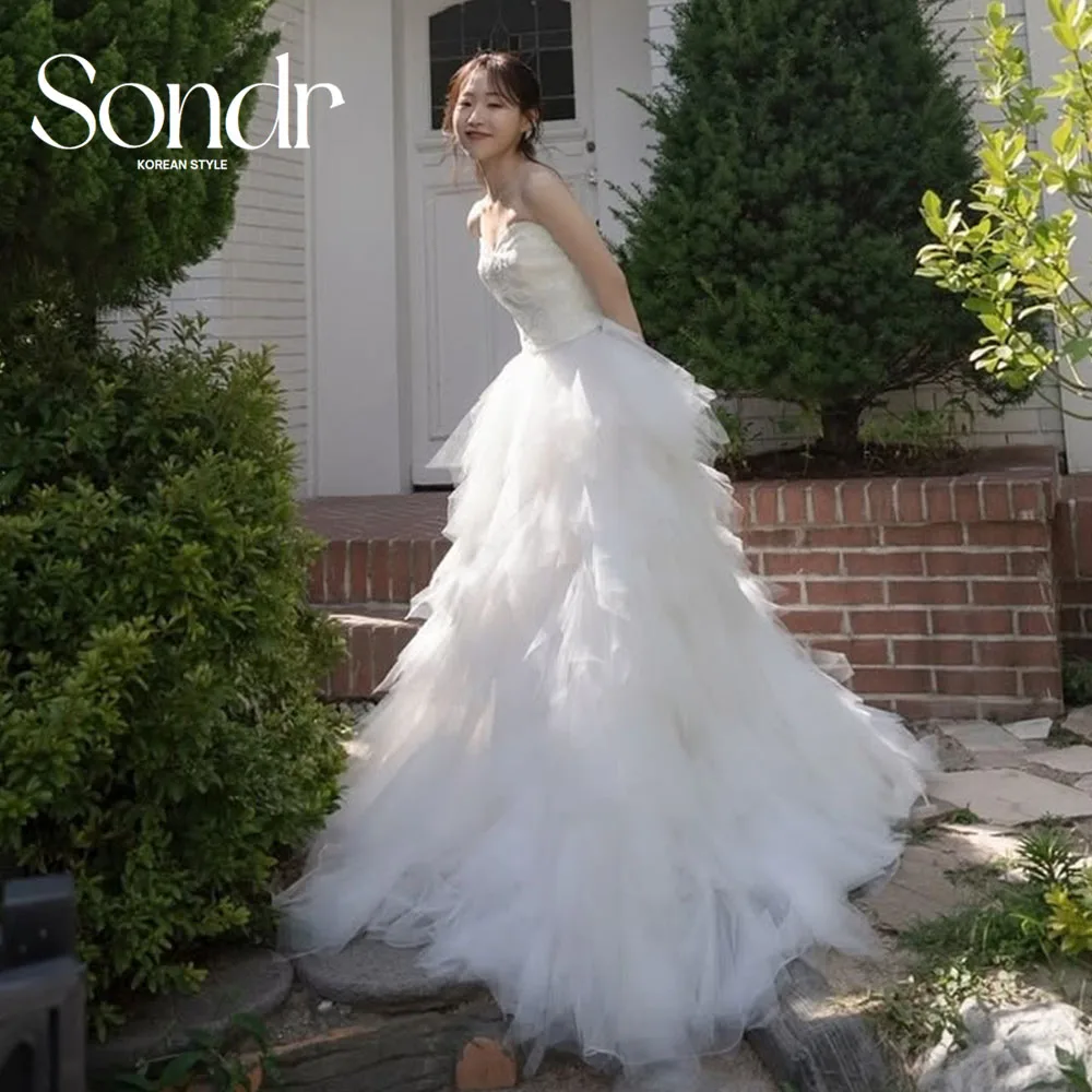 

Sondr без бретелек многоярусные роскошные свадебные платья корейское свадебное платье на заказ трапециевидное японское платье для фотосессии свадебное платье
