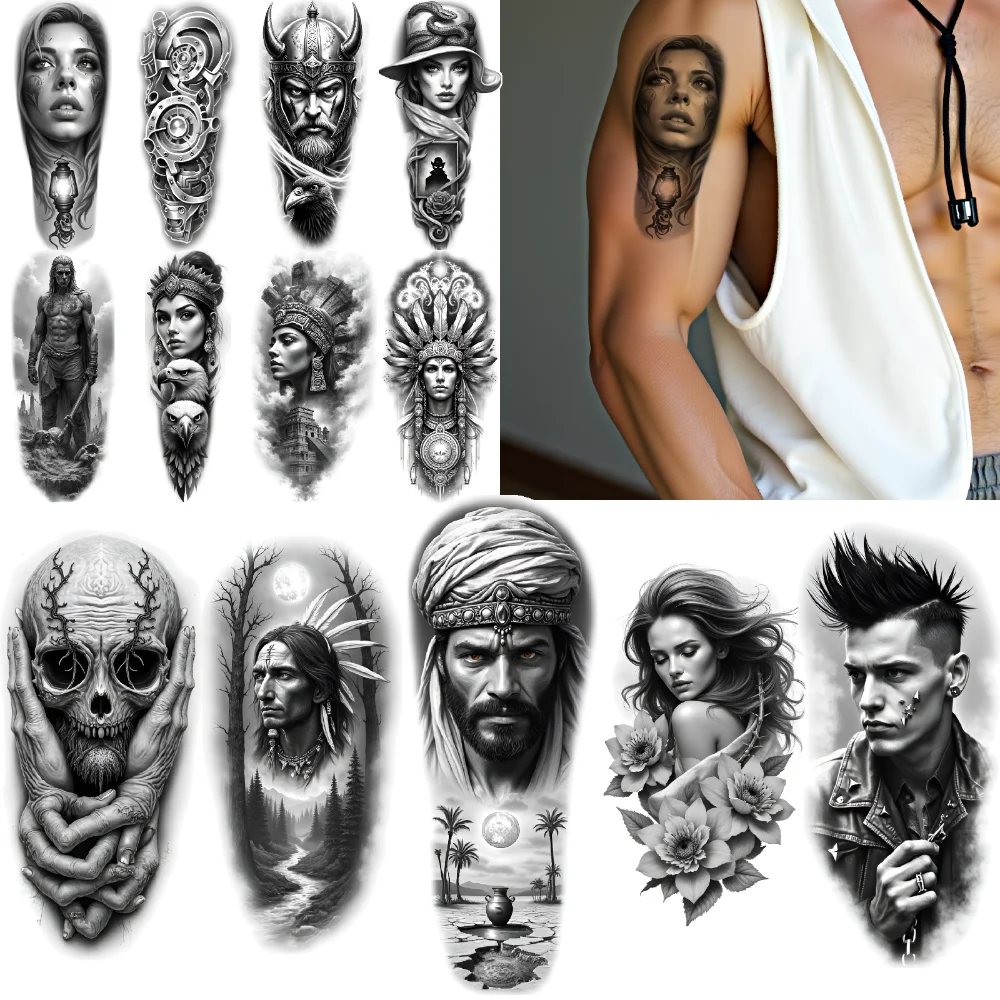 

12pcs Temporary Tattoo Space Helmet Realistic Temporary Tattoos Skull Angel Wings Waterproof Long-lasting Body Stickers For
