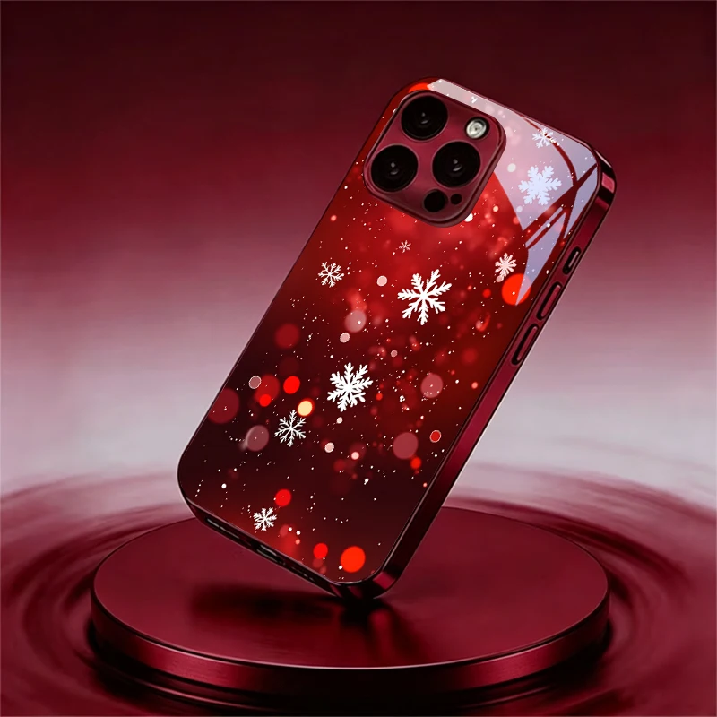 Christmas Snow Red For Apple Electroplated Wine Red Phone Case For iPhone 18 17 16 E 15 14 13 12 11 Pro Max Air Plus Glass Cover