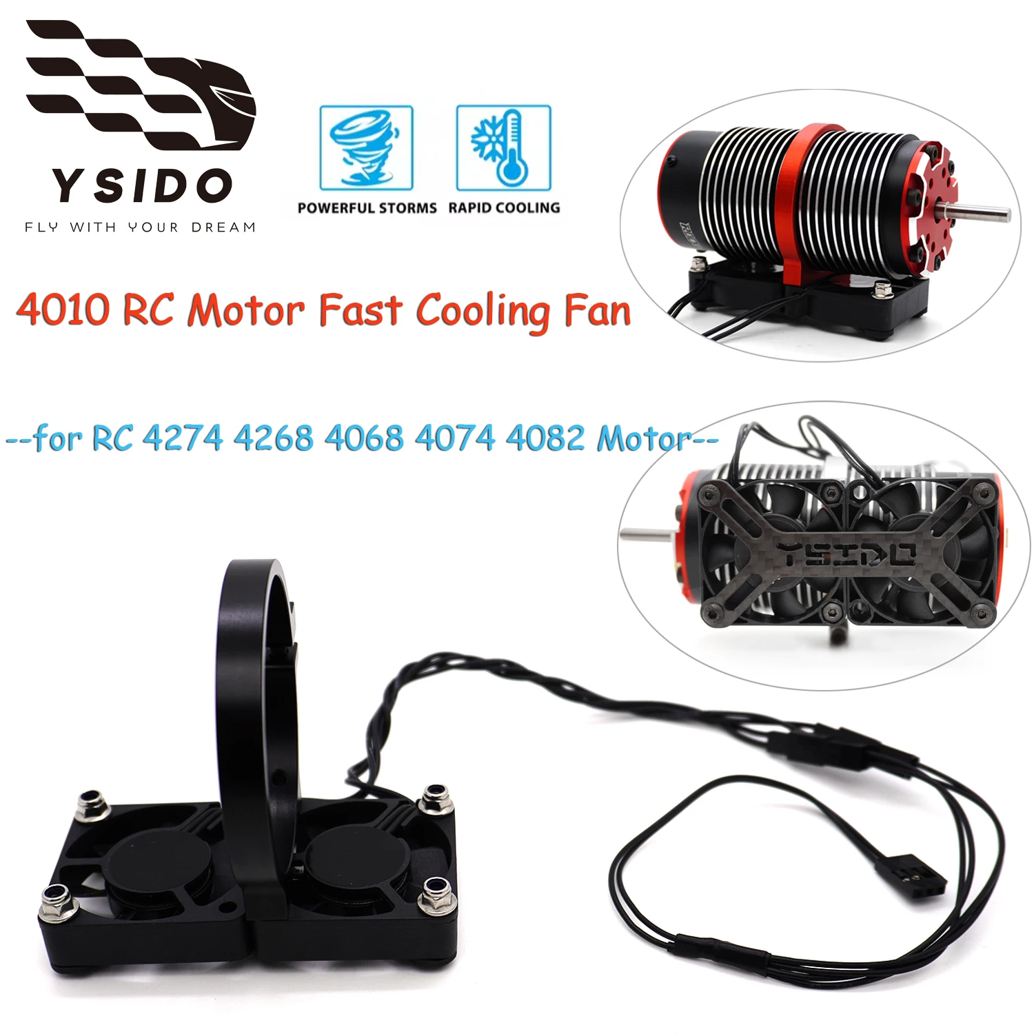 RC Motor Fast Cooling Fan 4010 Heatsink Dual Fans with 49mm/56mm Holder Adjustable Mount for RC 4274 4268 4068 4074 4082 Motor