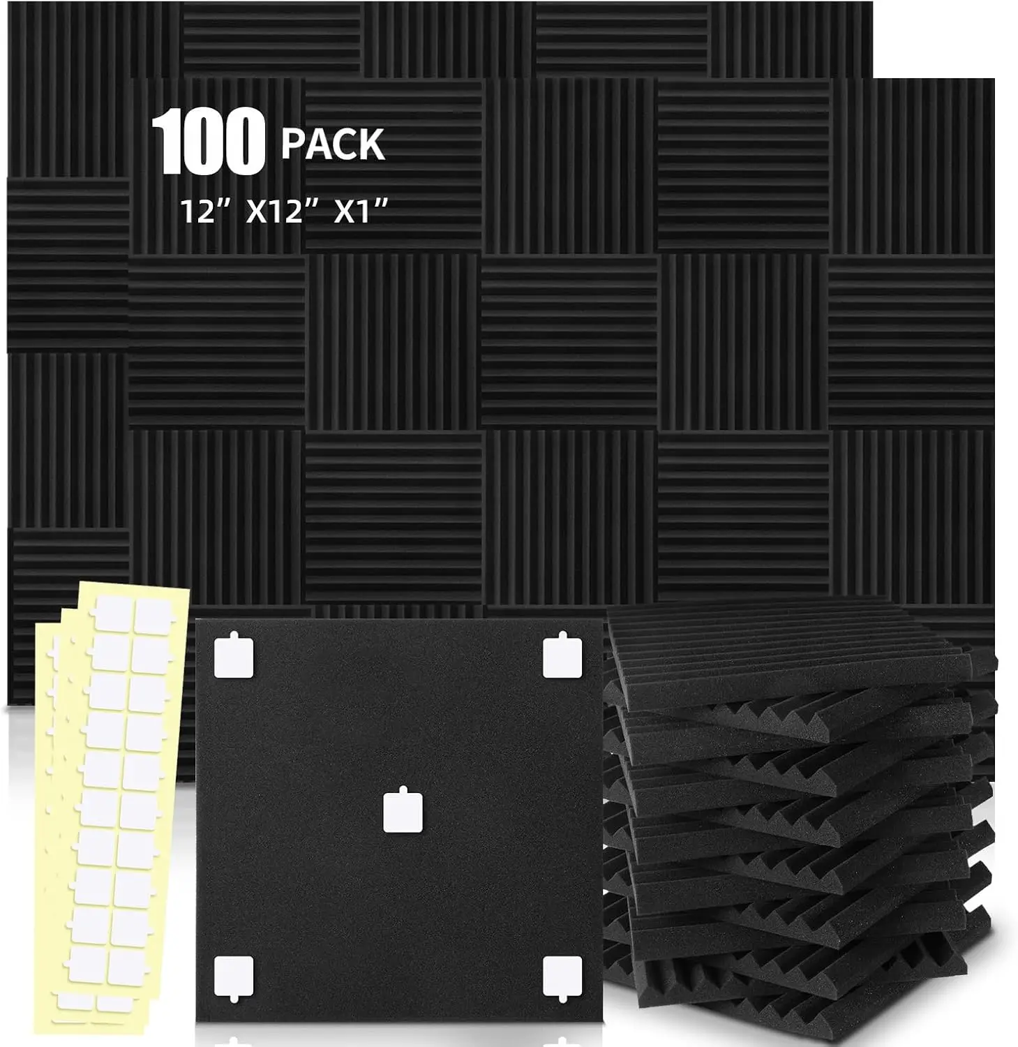 

Набор из 100 акустических панелей из звукопоглощающей пены, 1x12x12 дюймов, высокой плотности, угольно-серые, для студии