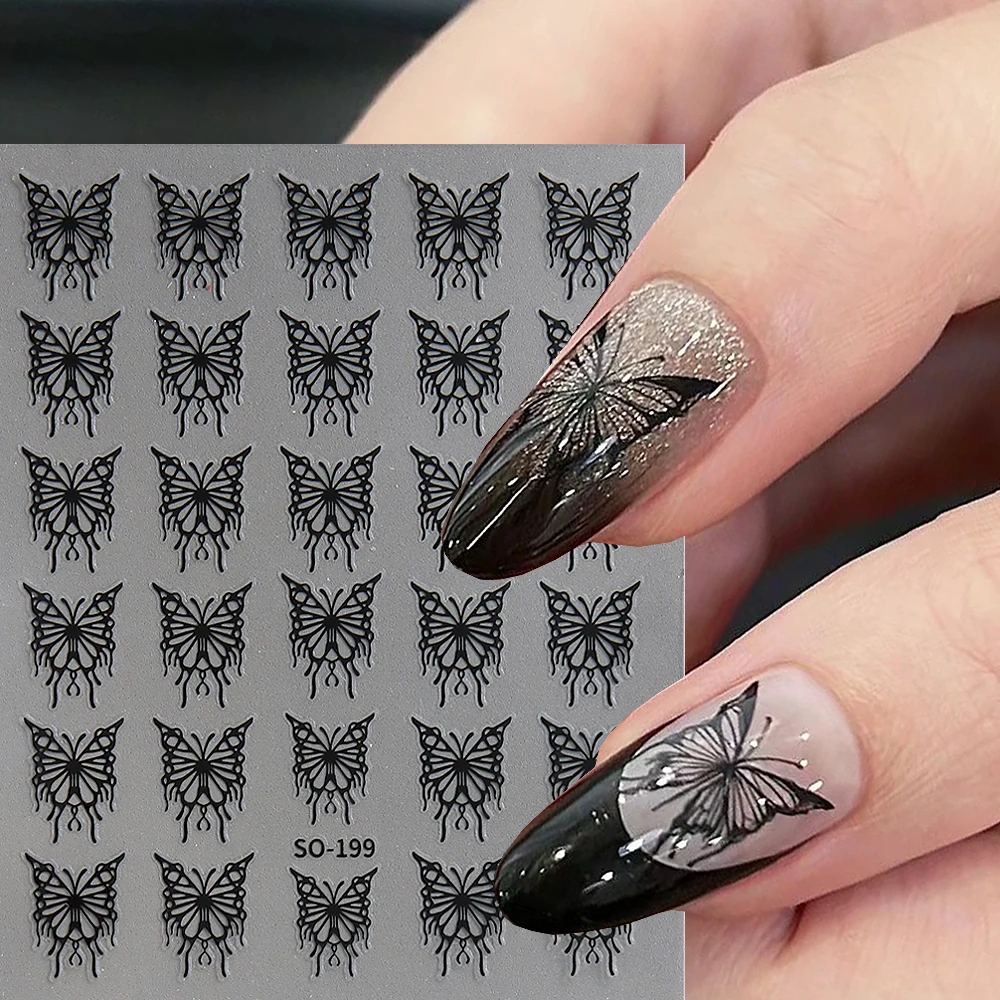 3D papillon ongle autocollant holographique noir blanc or argent papillons ongles curseurs Y2K conception manucure décalcomanies décor GLSO-199