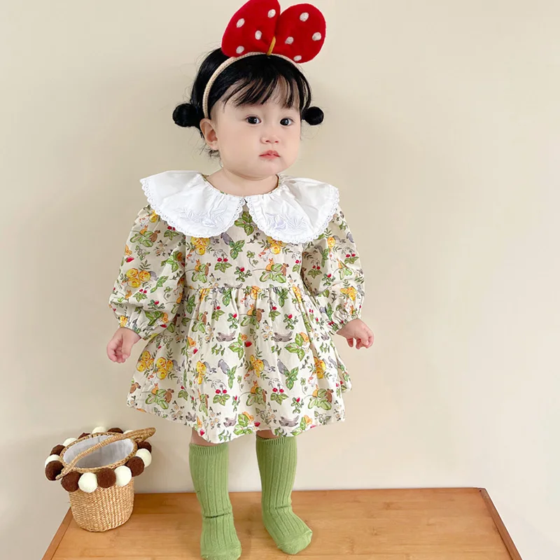 

Весеннее детское платье для маленьких девочек, одежда с вышитым кукольным воротником, платье принцессы с цветочным узором, повседневное платье для маленьких девочек, детская одежда, платье