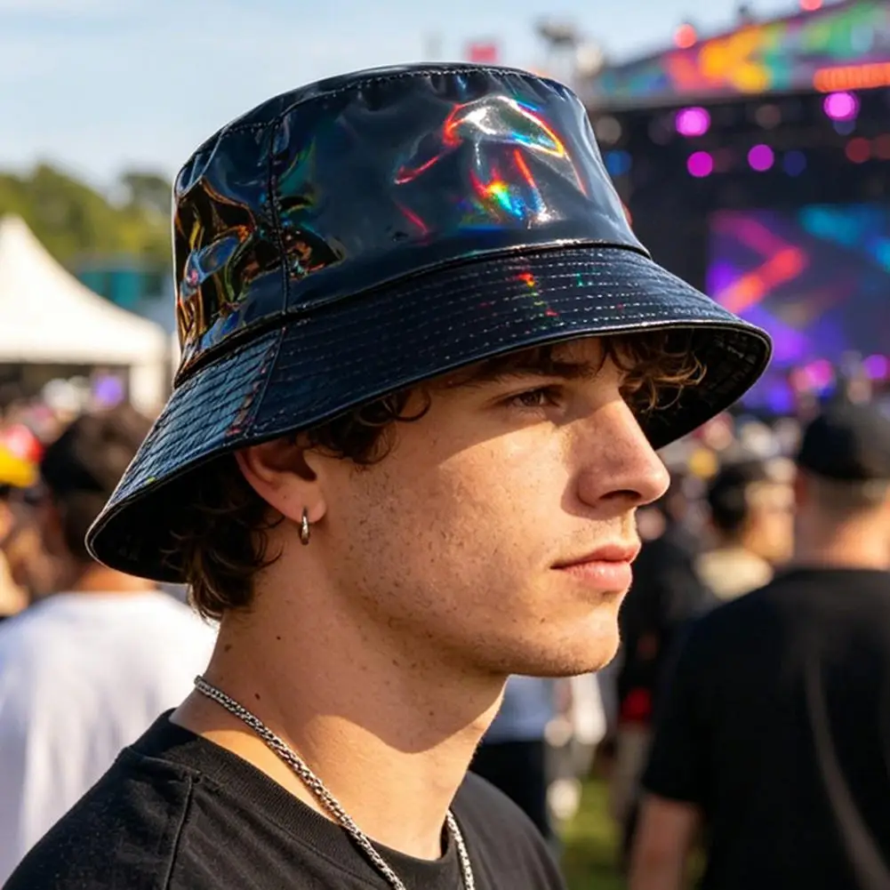 Hat Barrel Hat Waterproof Imitation Leather Bucket Hat Three-dimensional Wide Brim Fisherman Shine Sun for Festival Wear Stage