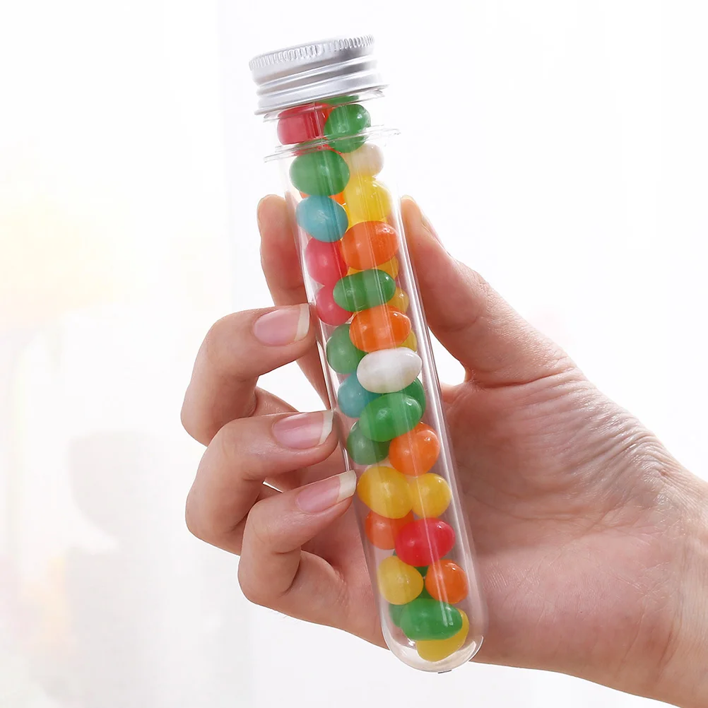 

50 Pcs Plastic Pipe Test Tube Bottle Sweets Bath Salt Jars Aluminum Cover Tubes
