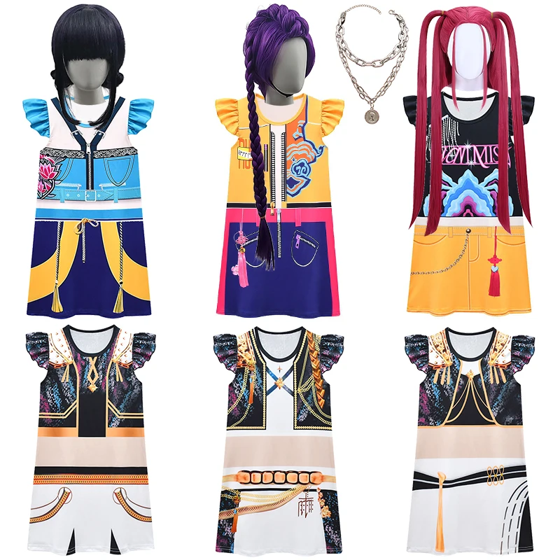 

Kids KPop Demon Hunters Rumi Mira Zoey Dress for Girls 2-12Years Children's Carnival Party Halloween Cosplay Pop Singer Costume