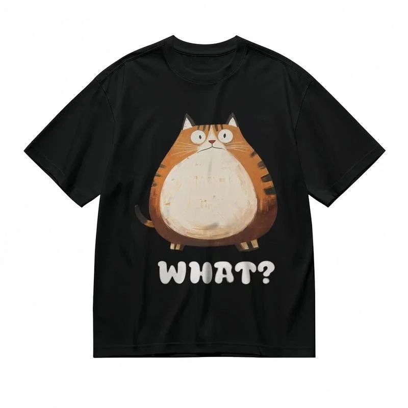 

Fat Cat Graphic Printing Summer Luxury Brand Pure Cotton Men's and Women's T-shirt Short Sleeve Street Fashion Trend Clothing