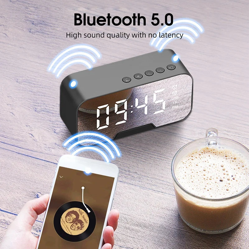 Беспроводной Bluetooth-динамик, FM-радио, звуковая коробка, Настольный будильник, сабвуфер, музыкальный плеер, TF-карта, басовый динамик (белый)