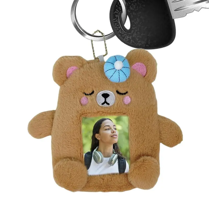 

Cute ID Badge Holder Cartoon Bear Plush ID Holder Photo Display Frame Bus Cards Organizer For Identity Card Credit Card Photo