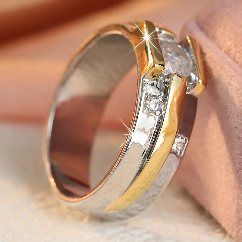 Gorgeous Luxury Two Tone Women's Ring Inlay Synthetic Zircon For Daily Commuting Party Ring Exquisite Fashion Jewelry Accessory