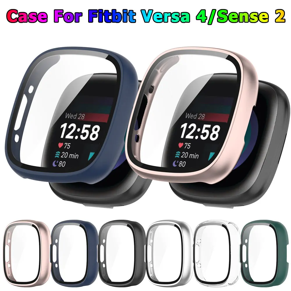 Tempered Glass + PC Case For Fitbit Versa Versa 4 All-around Bumper Anti-scratch Protective Cover Screen Protector Fitbit Sense2