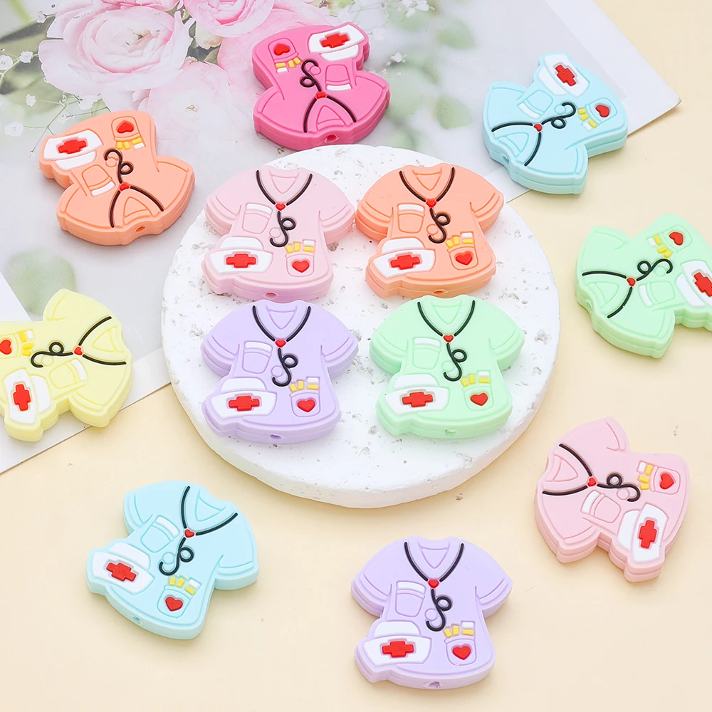 

5 шт. красочные силиконовые бусины с фокусом, 7 цветов, бусины в форме униформы медсестры для цепочек для сосок «сделай сам», браслеты «сделай сам», доступ для изготовления ювелирных изделий