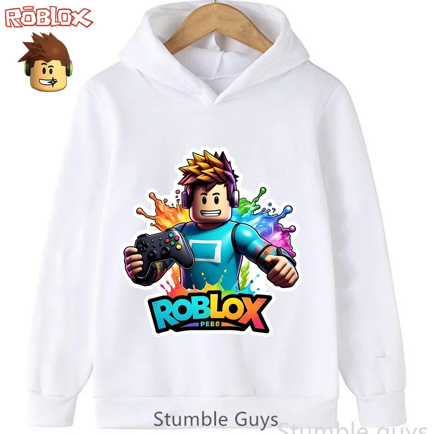 Roblox Chaqueta con capucha para niños Sudadera con estampado de tema de juego engrosado Ropa deportiva informal para niños y niñas