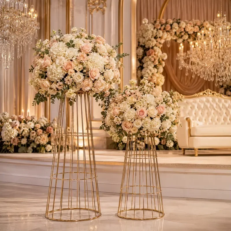 Gold Metal Floral Stand Modern Elevated Centerpiece Rack for Wedding Table Decoration Hotel Event Party Display Shelf Decor