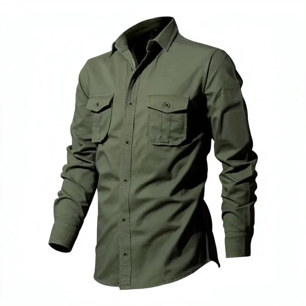 Spring Autumn Mens Shirt Long Sleeve Multi Pocket Utility Style Casual Slim Fit Breathable Outdoor Clothing