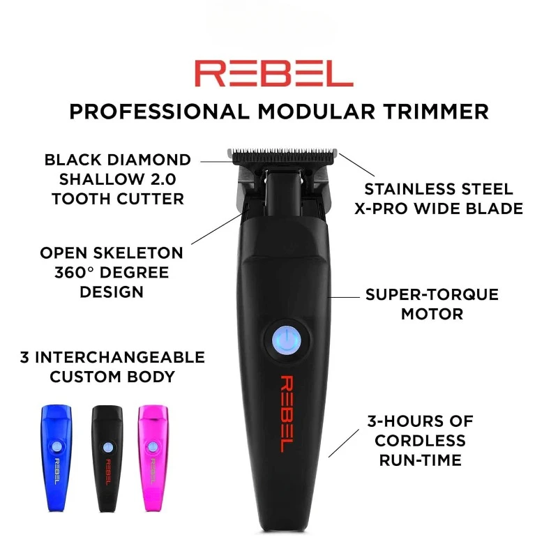 Rebel Professional Cordless Barber Hair Tools Collection with Super-Torque Motor - Hair Clippers and Trimmers Hair Clippers