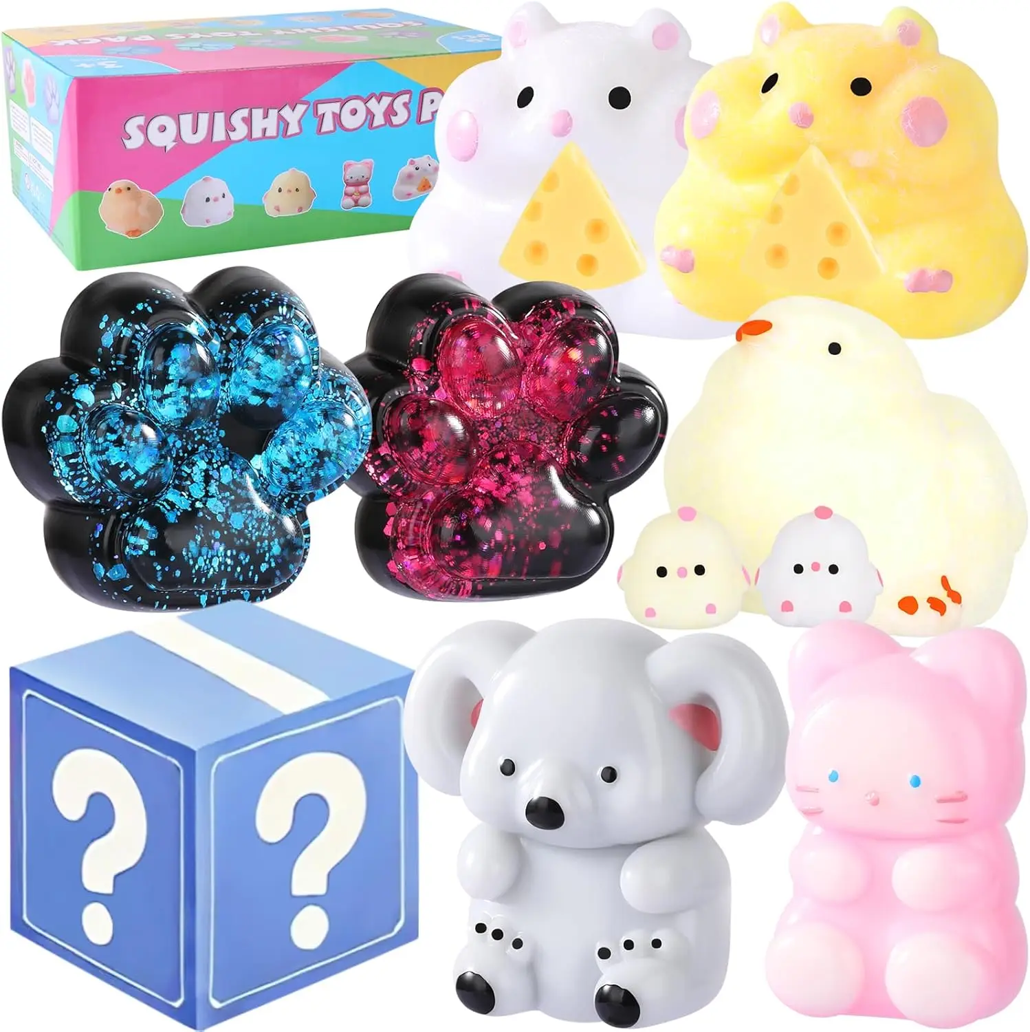 

Набор мягких игрушек Taba Squishy, 10 штук, набор игрушек-антистресс Fufu Squishy, включает в себя игрушки-цыплята, кошачьи лапки, хомяка