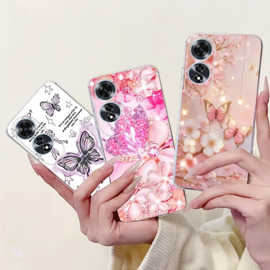 For OPPO A60 Cover Case New Fashion Flower Butterfly Soft Clear Silicone TPU Protective Cover For OPPO A60 4G A 60 CPH2631 Coque