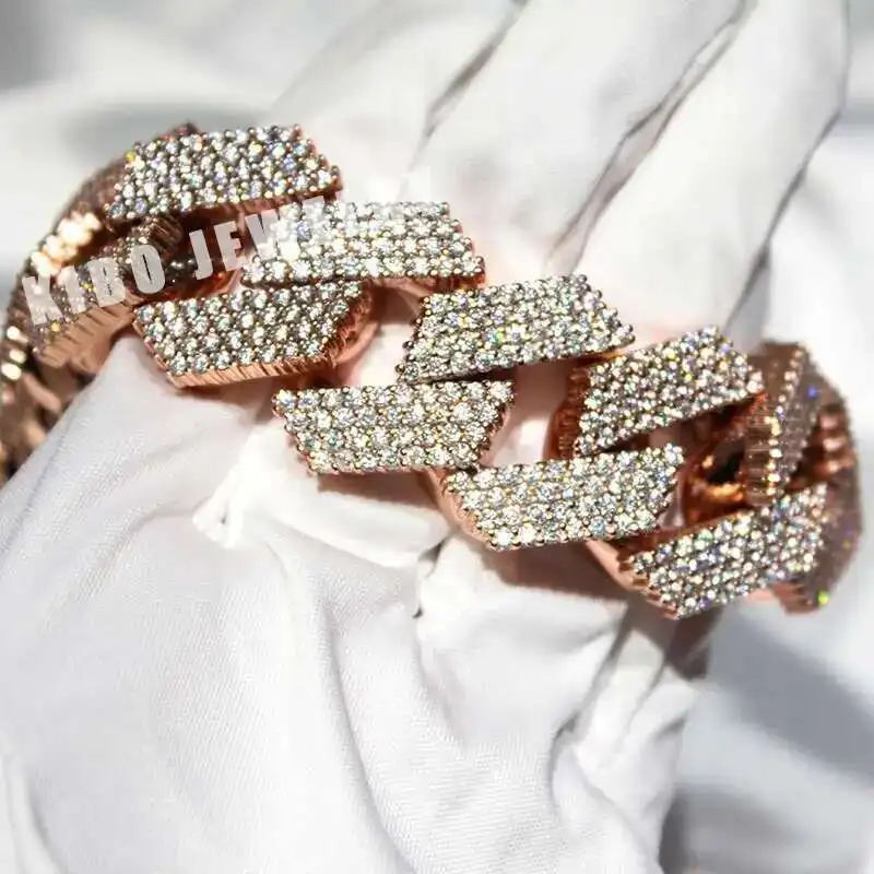 

Hot Sale Hip Hop Jewelry 925 Sterling Silver 26mm Width Iced Out Rose Gold Plated Moissanite Cuban Link Chain For Men