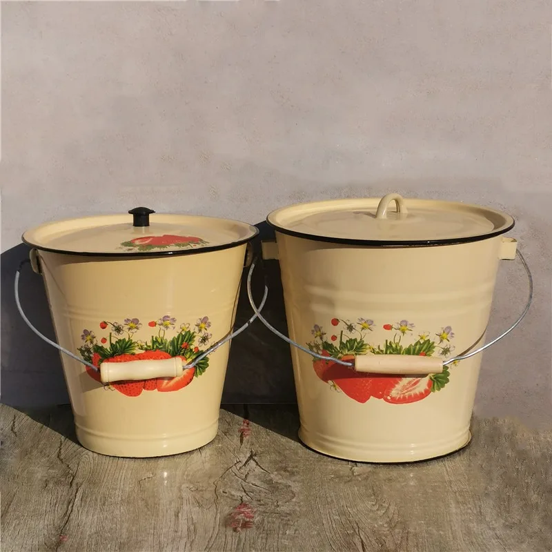 Thickened Enamel Water Storage Bucket, Large Capacity Deepened Rice Jar