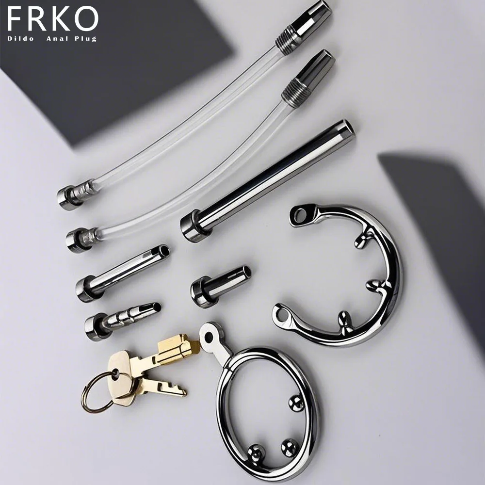 FRKO الرجال القضيب قفص قفل الملحقات مكافحة الإفلات حلقة قسطرة الإحليل غير مرئية قفل أجزاء ألعاب الكبار العفة قفل Sextoys