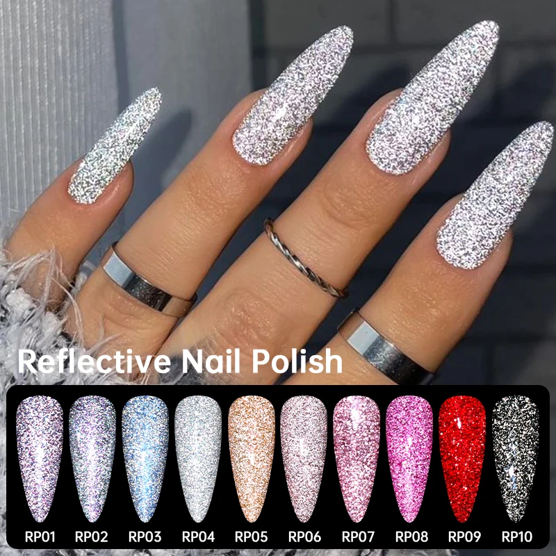 LILYCUTE 1PC 7ml Reflective Nail Polish Blue White Flash On Glitter Shining Nail Art Varnish No Need Lamp Air Dry
