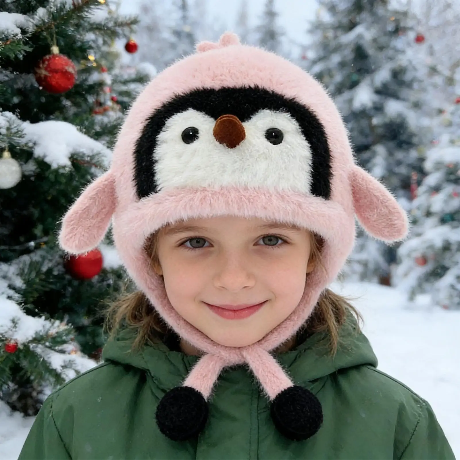 

Plush Animal Hat Penguin Costume Headwear Winter Hat With Ear Flaps For Girls Boys Kids Vacation Fishing Camping