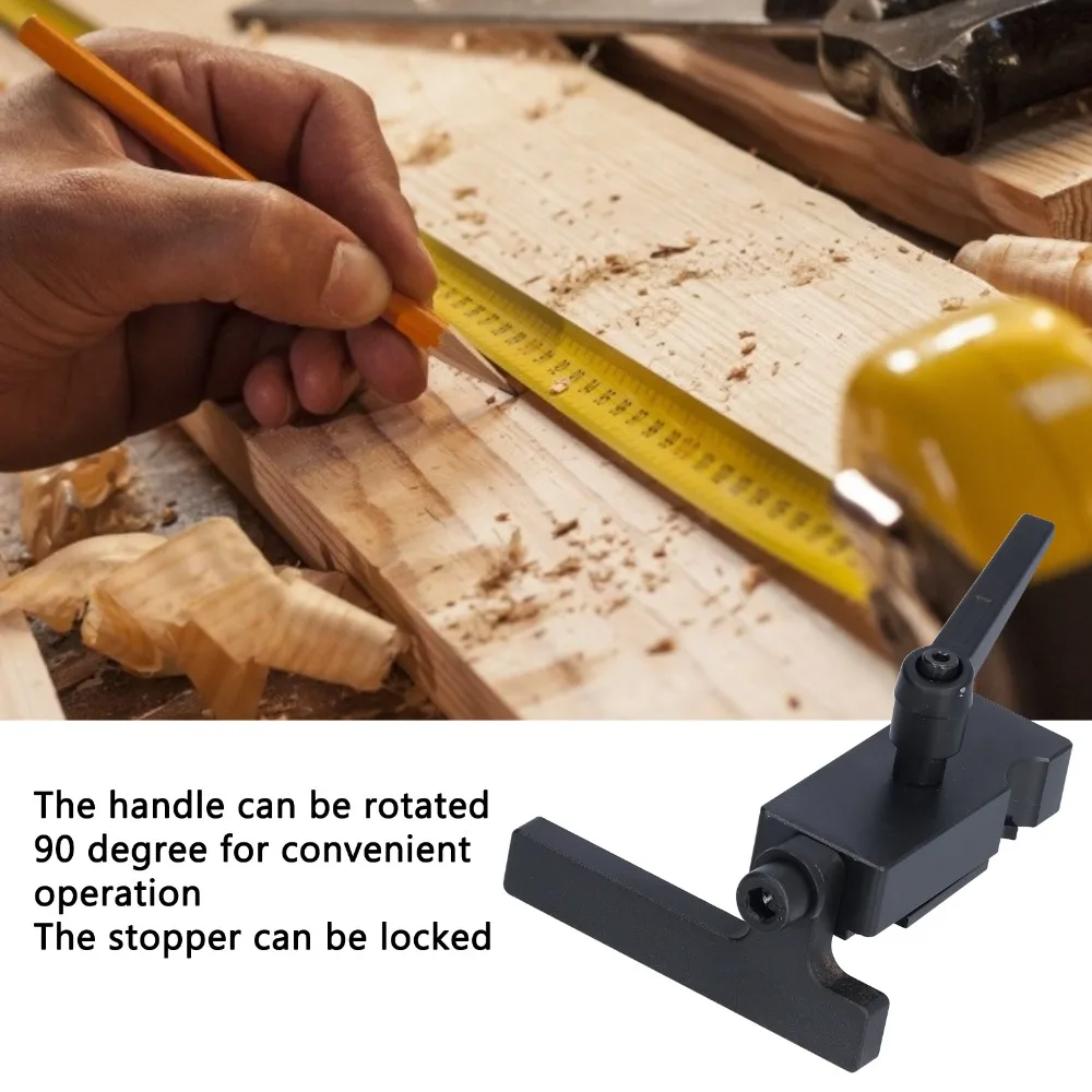 Rotatable Handle Miter Track Stop 90 Degree Rotation Standard T Track Woodworking Chute Limiter Aluminum Alloy