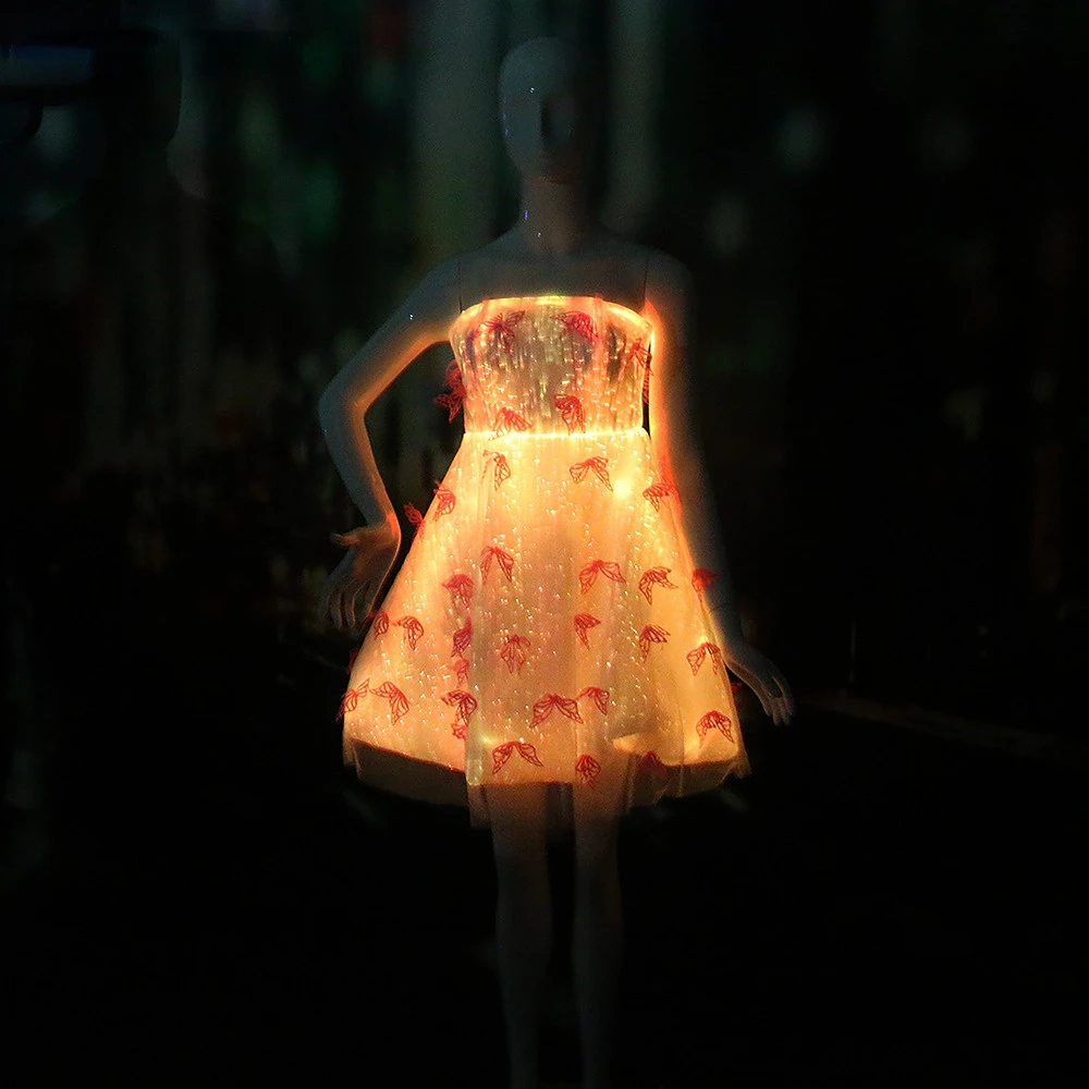 Cosplay Dress Sexy Nightclub Party Dress LED Luminous Fiber Lace Pleated Backless Short Dress Prom Dress