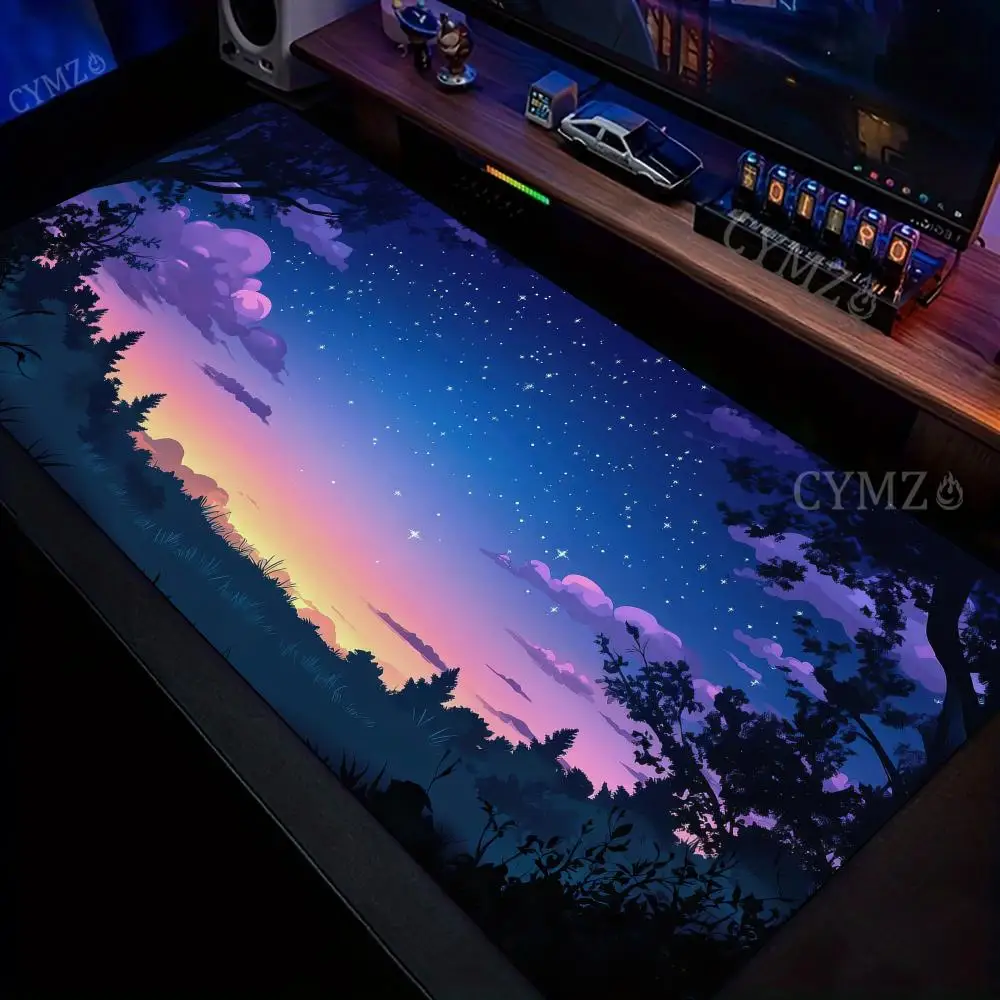 Cartoon-style romantic starry sky landscape Mouse Pad Desk Mat Gaming pad pc accessories keypad mousemat mauspad office rug