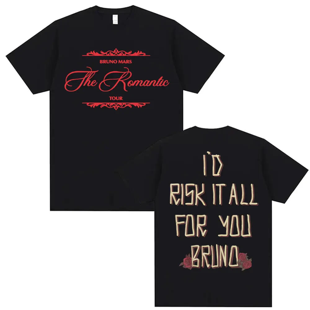 Bruno Mars Risk It All The Romantic Tour Tee Shirt Men Women Hip Hop Harajuku Classic T-shirt Cotton Casual Short Sleeve T Shirt