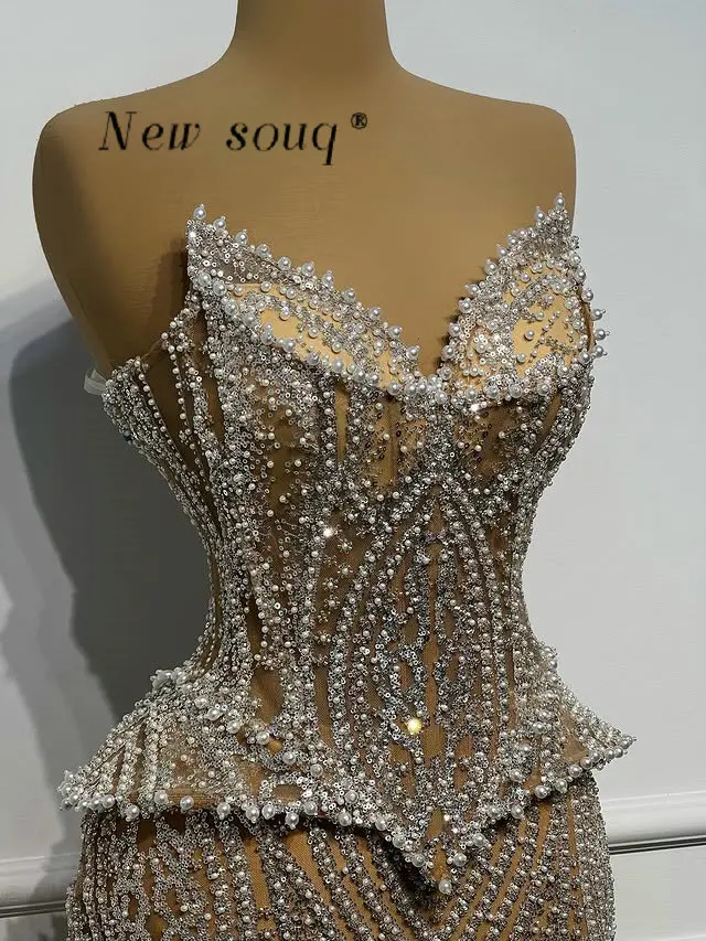 

Арабский блеск цвета шампанского с жемчугом и бисером Длинные платья для выпускного вечера 2026 Индивидуальные свадебные платья без рукавов для второго приема Вечерние платья