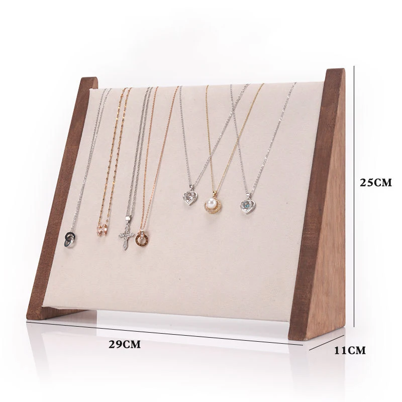 Antiqued Wood Triangle Slope Jewelry Necklace Pendant Display Organizer Stand Holder Rack Showcase Tray
